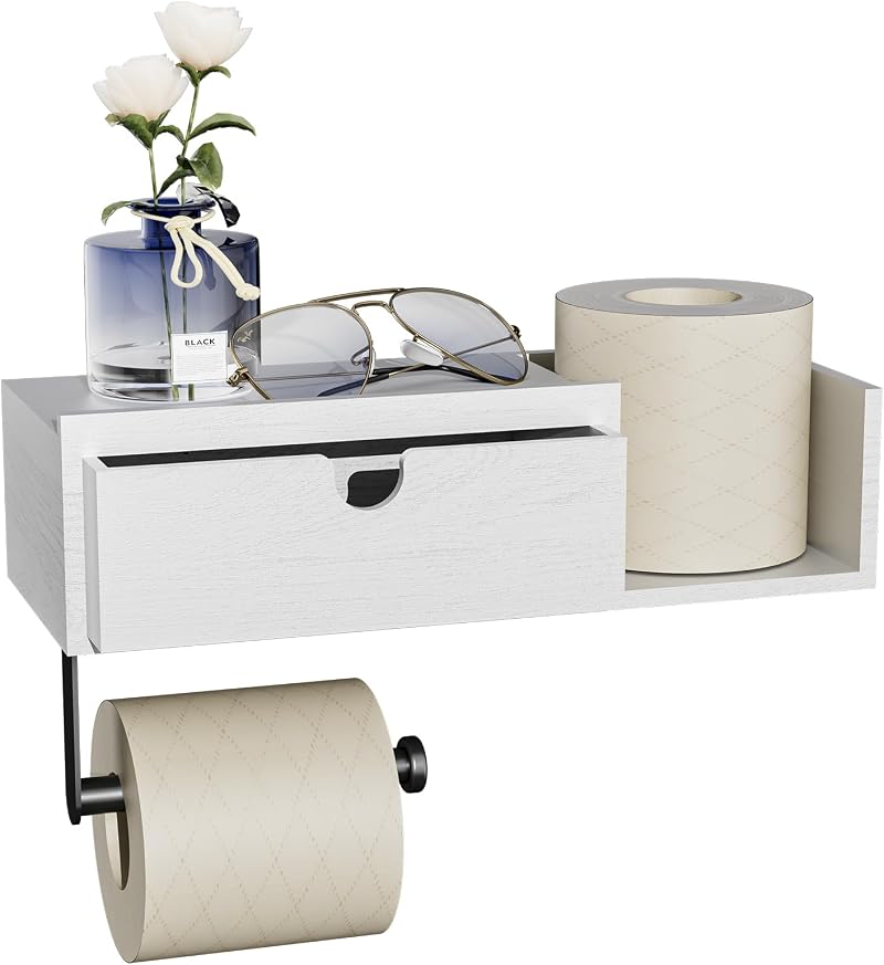 HapiRm Toilet Roll Holder With Drawer Shelf Self Adhesive Wall Mounted
