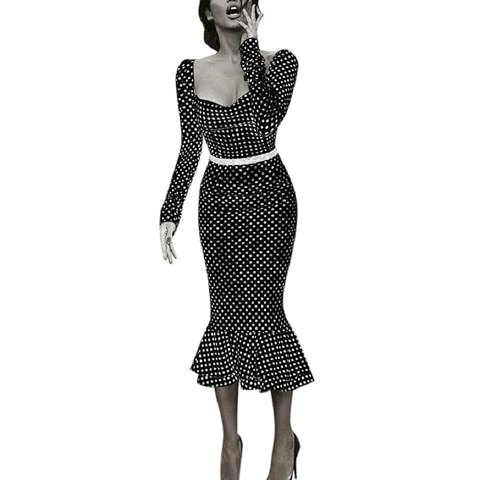 black and white polka dot bodycon dress