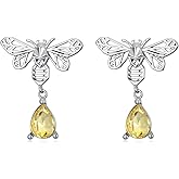 LONAGO Butterfly/Bee/Dragonfly Drop Dangle Studs Earrings for Women Teardrop Crystal Insect Earrings 925 Sterling Silver Insect Jewelry
