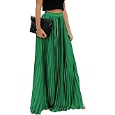 ebossy Women's High Waist Flowy Pleated Chiffon Maxi Skirt