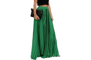 ebossy Women's High Waist Flowy Pleated Chiffon Maxi Skirt