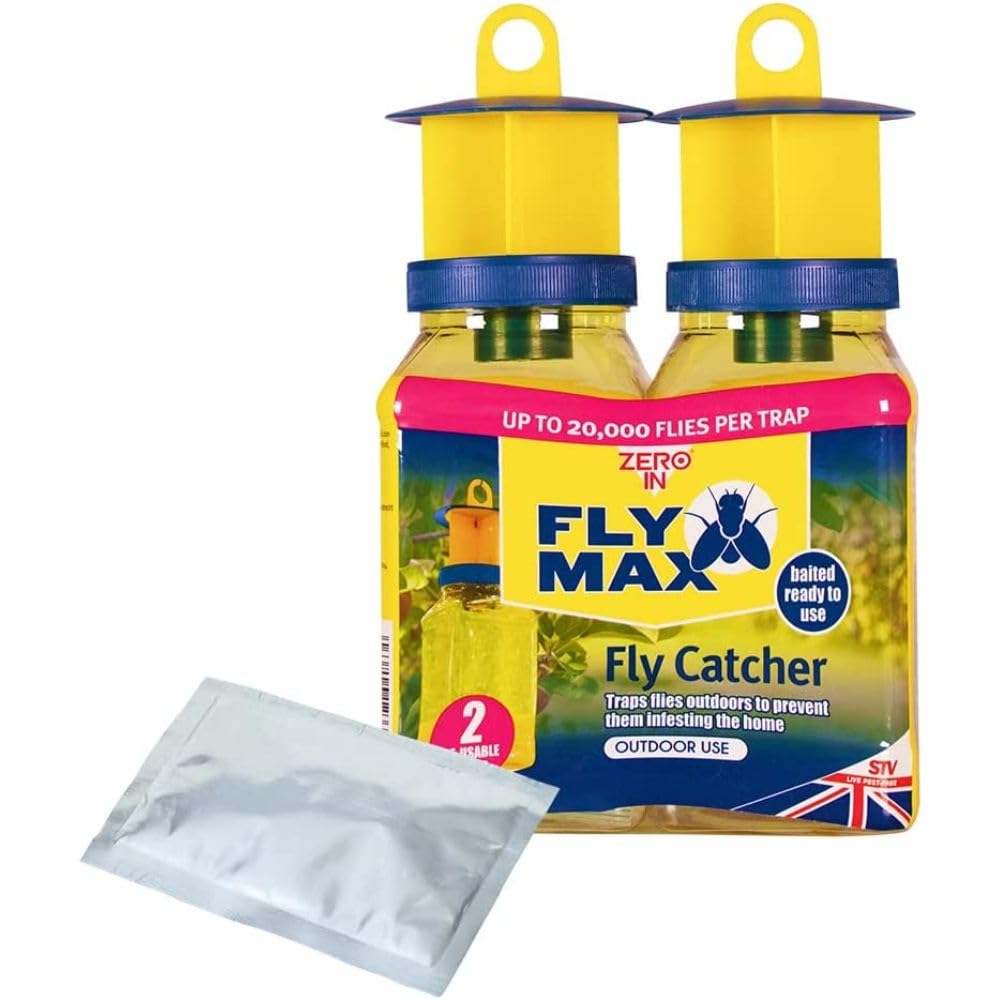 Zero In Outdoor Fly Trap - Ready-Baited Fly Catcher, Twin Pack - Non-Toxic, Insect Trap to Attract & Trap Bugs - Suitable for Garden & Outdoor Use, Lasts up to 2-3 Weeks