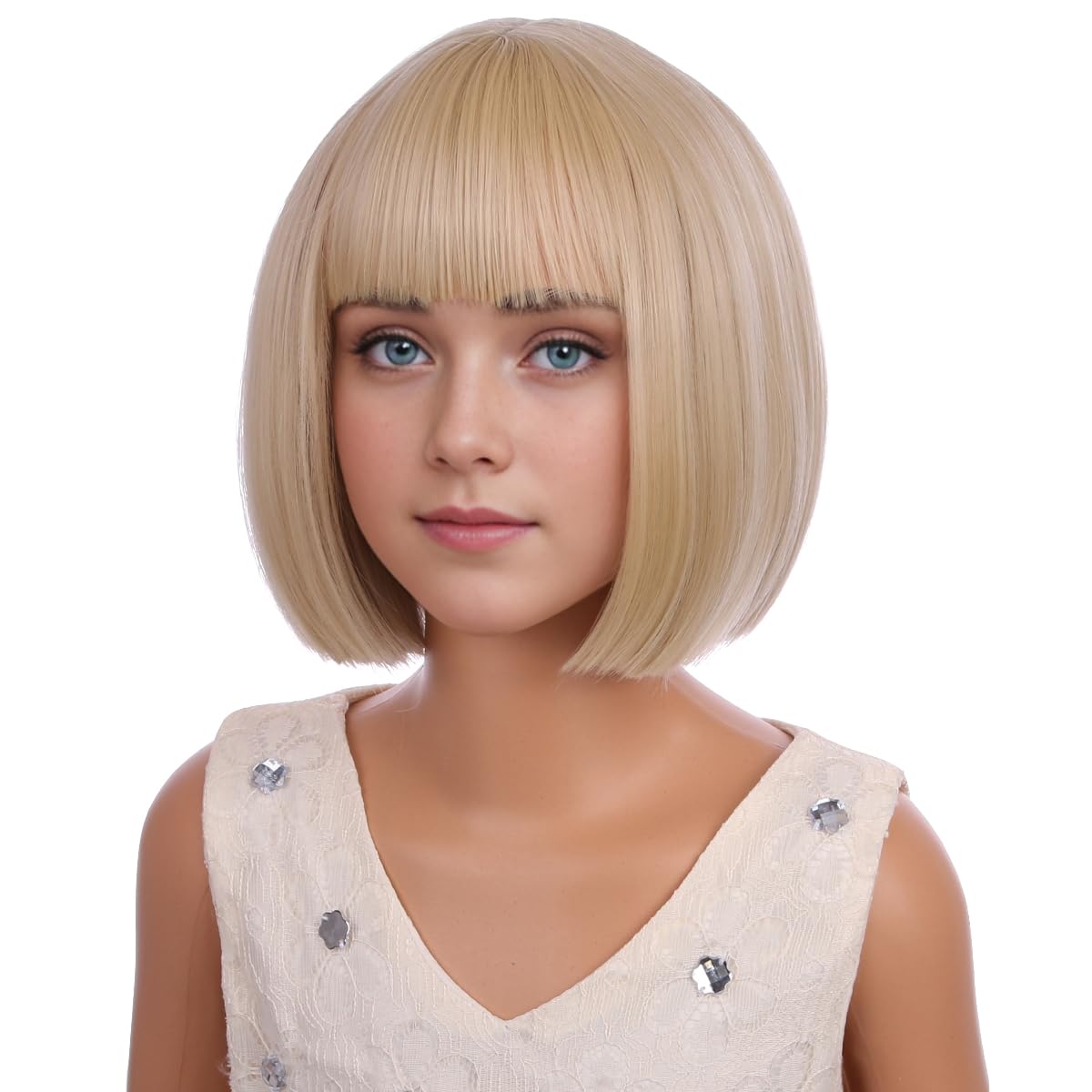 Photo 1 of PATTNIUM Kids Blonde Wig with Bangs Child Short Blonde Bob Wig for Girls Cosplay Party Synthetic Rose Net Daily Wear Hair Wigs