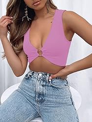 AEVZIV Sexy Crop Tops for Women Sleeveless Deep V
