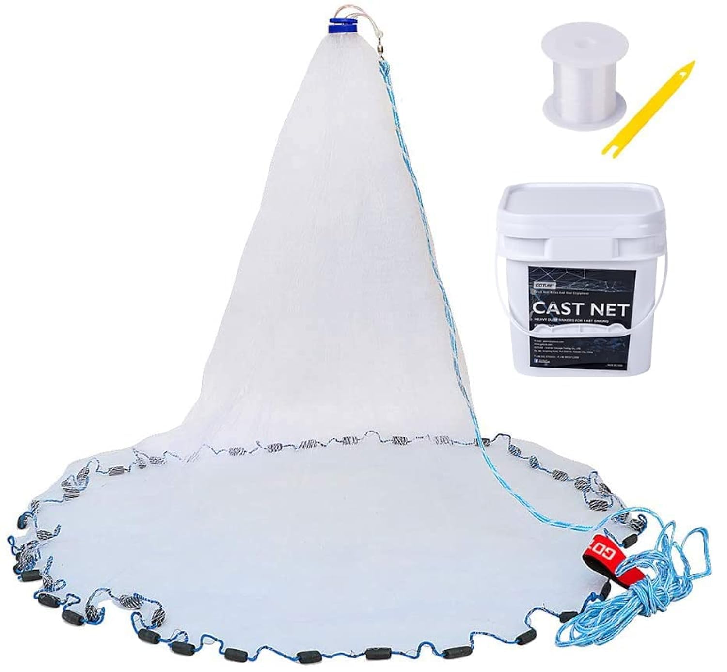 Pisfun American Saltwater Fishing Cast Net for Bait Trap Fish 4ft/6ft/8ft/10ft/12ft Radius, 1/4inch Mesh Size (10 Feet* 1/4 Inch/3.8KG)