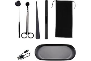 SYWAN 5Pcs Stainless Steel Candle Wick Trimmer Set, Black Candle Wick Trimmer, Candle Wick Dipper, Candle Wick Snuffer and USB Rechargeable Candle Lighter for Candle Lovers(Black)