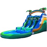 POP JUMP 13ft Tropical Inflatable Wet Dry Dual Slide with Pool &amp; Blower | 100% Commercial Reinforced PVC Inflatable Slide for Backyard, Front Entry for Easy Supervision for Climbing and Sliding