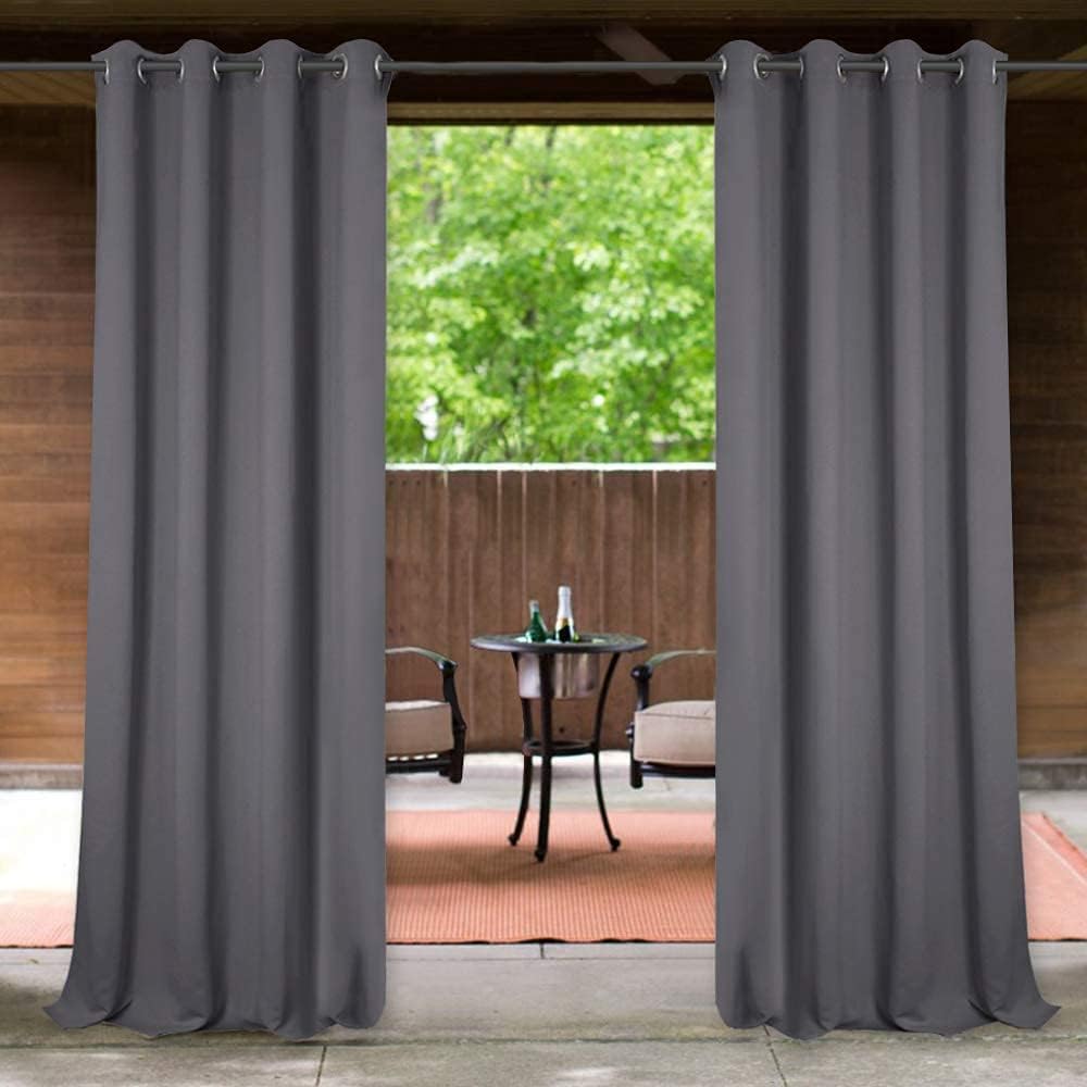 Outdoor Curtains - StangH Outdoor Patio Curtains Waterproof Panel Grommet Top Blackout Thermal Insulated Drapes for Pool/Gazebo/Lawn, Grey, W52 x L95, 1 Panel