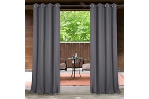 StangH Outdoor Patio Curtains Waterproof Panel Grommet Top Blackout Thermal Insulated Drapes for Pool/Gazebo/Lawn, Grey, W52 x L95, 1 Panel