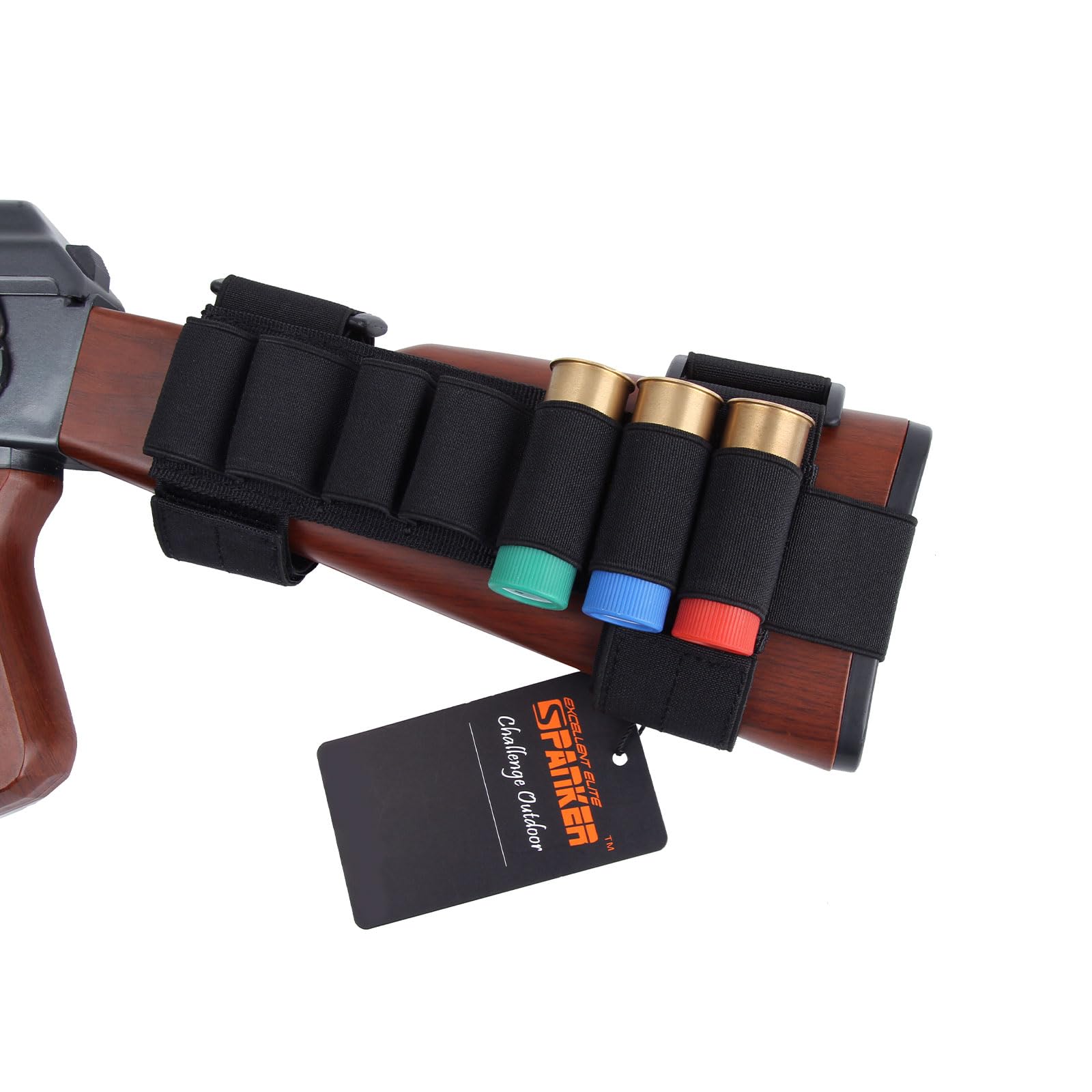 EXCELLENT ELITE SPANKER Tactical Rifle Buttstock Buttstock Shell Holder Hunting Tactical Shotgun Pouches Tactical Nylon 12 Gauge Shotgun Bullet Shell Holder(Black)