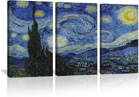 Amazon Com Kalawa 3 Pieces Modern Home Decor Starry Night Van Gogh Famous Oil Paintings Reproduction Canvas Prints Artwork Abstract Landscape Wall Art Home Office Decorations 16 X 32 X 3 Panels Posters