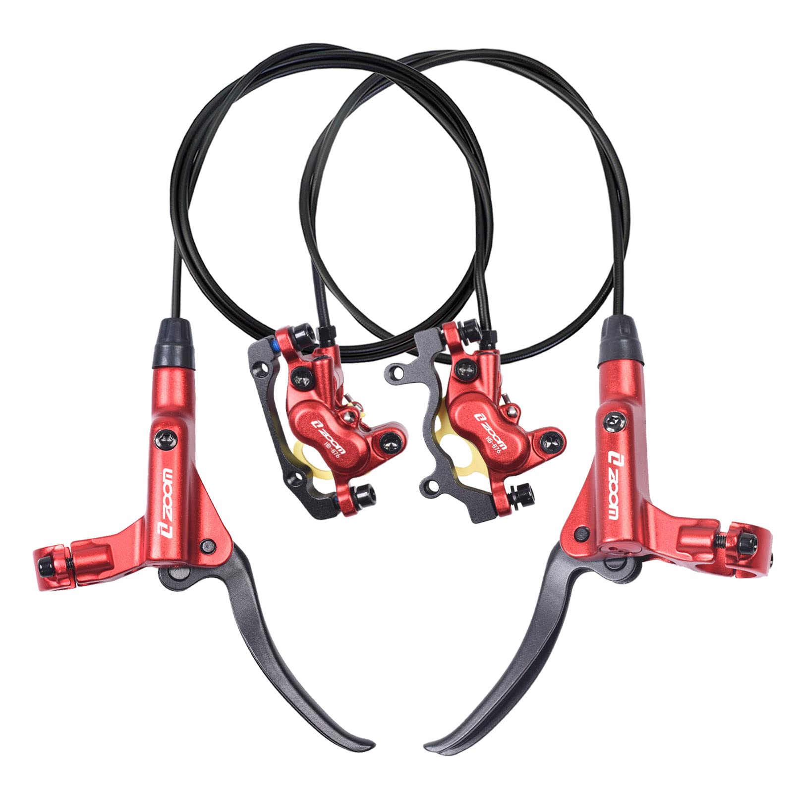 ThinkTop 4 Piston Bike Hydraulic Disc Brake, MTB Bicycle Oil Pressure 4 Piston Driving Brake Caliper, Left (Front) 800/Right (Rear) 1400mm (Red)