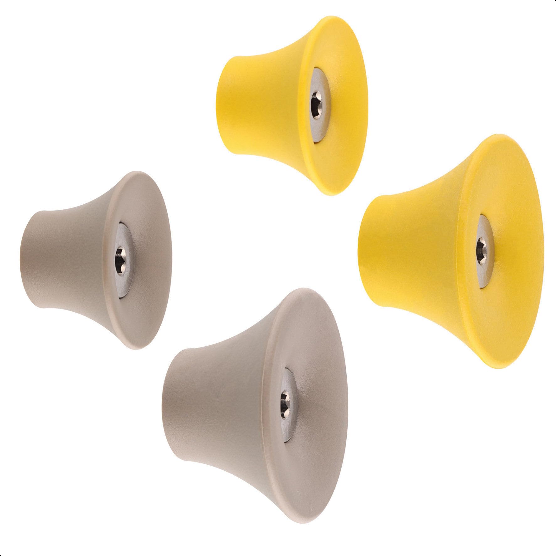 Wagner - hooks4home - Design Wall Hook Tulip 4pcs. Set - Ø 38 x 24 mm & Ø 50 x 30 mm, for Clothes, Bags, Hats etc., Made of Plastic & galvanised Steel, Taupe/Yellow, Capacity 11 lbs - 17031025