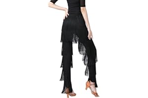 FEOYA Women Latin Dance Pants with Fringe, Tassels - Tango, Salsa Practice & Performance Pants