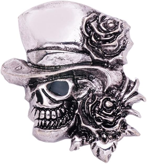 Pin de solapa de calavera punk vintage con diseño de calavera de Halloween con sombrero y rosa, broche para fiesta