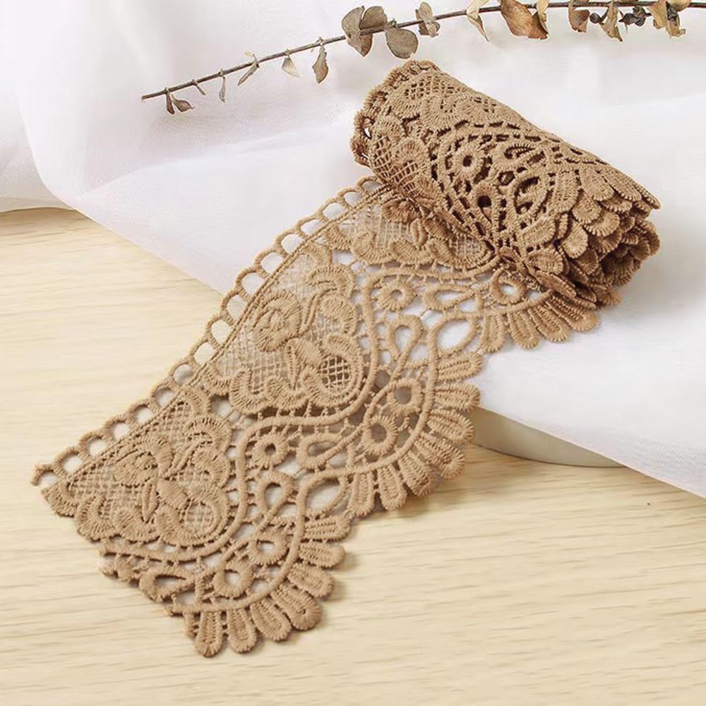 1 Yard 10 cm Wide Milk Silk Vintage Lace Trim Lace Border Embroidery Decorative Ribbon Lace Flower Ribbon Border for Sewing Craft Lingerie Wedding Dress Wedding Home Decoration Coffee