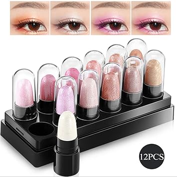 Lucoss 12pcs Lidschattenstifte Set langlebige wasserdichte schimmernde Matte Augenlider Schattenstift Stift Wurm