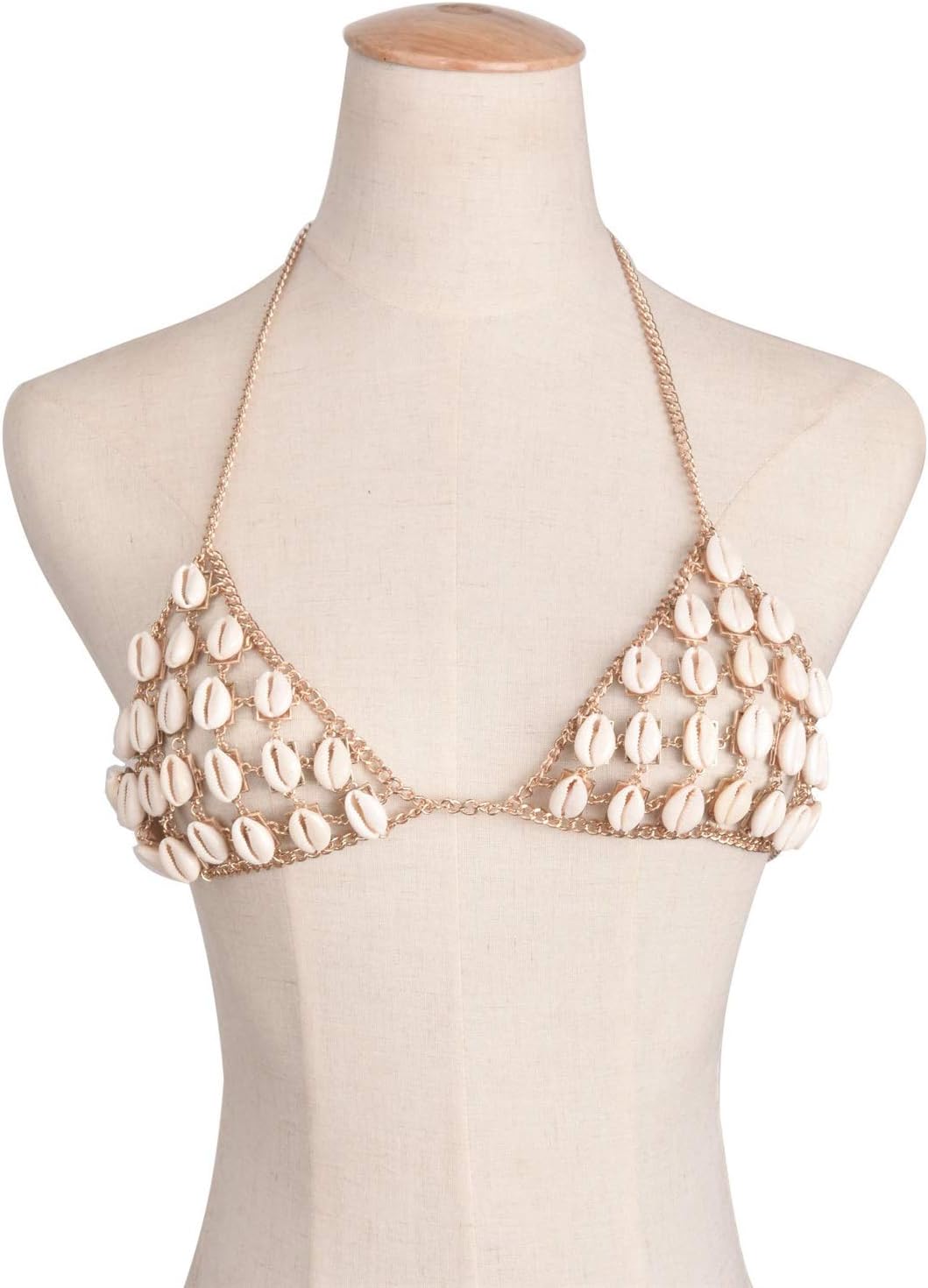 Matilda530 Vintage Metal Punk Bra Body Chain, Natural Shell Bra Chain for Women Body Chain (Color : Chest chain/gold)