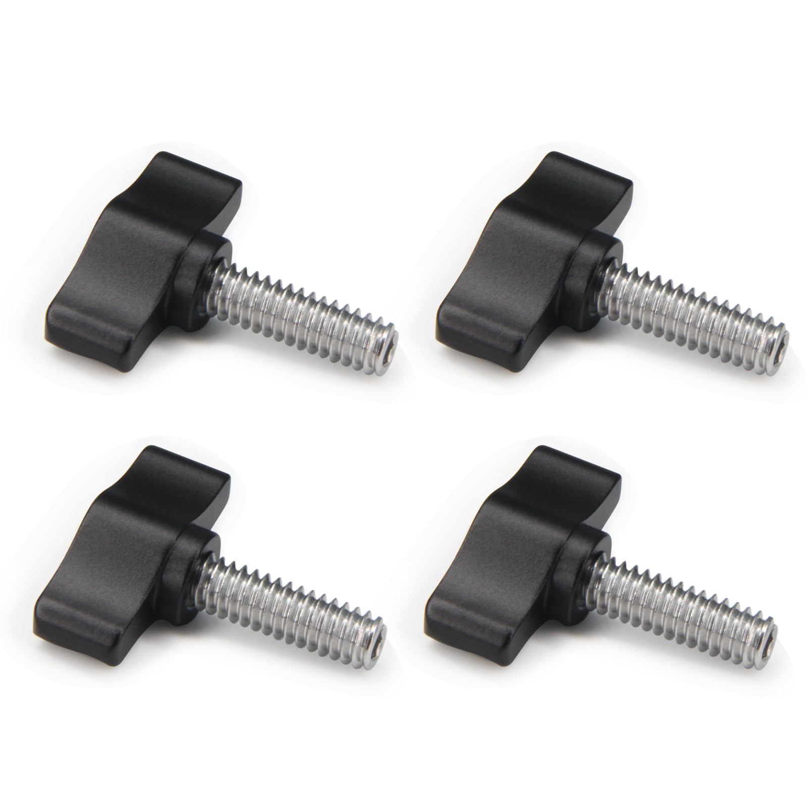 Befenybay 4pcs 1/4"-20 x 3/4" Thumb Screw Stainless Steel Standard/Coarse Thread Black Aluminum Knob