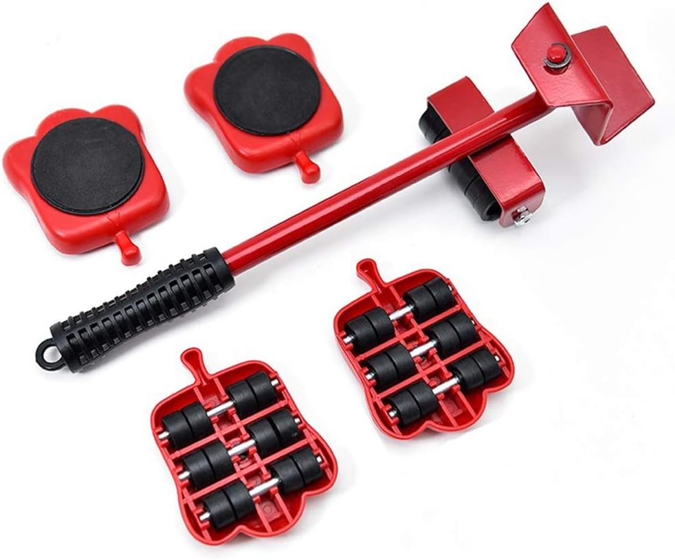 Gxyue 5 Packs Mover Tool Set Furniture Transport Hand Tool Plastic Furniture Moving Roller Set Multi-functional Movable Adjustable Base Heavy Duty Transporter Set Wheel Dolly Lifter Removal Move Home