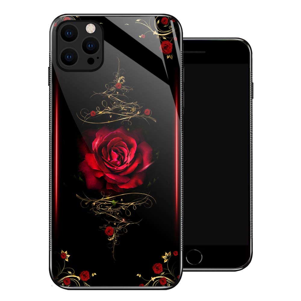 Compatible with iPhone 12 Pro Max Case,Pattern Design Hard PC Back Cover Non-Slip Soft TPU Protective Case for iPhone 12 Pro Max for Women 6.7inch-A0-Spiritual Rose