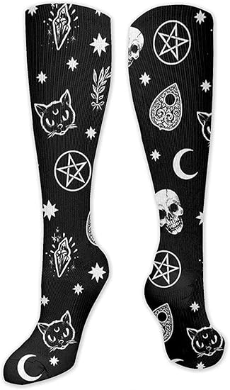 Na Chaussettes Mi Mollet Decontractees Pour Homme Et Femme Motif Tete De Mort Chat Lune Gothique Noir Amazon Fr Vetements Et Accessoires