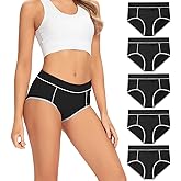 POKARLA Women's Cotton Stretch Underwear Ladies Mid-high Waisted Briefs Panties 5-Pack