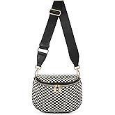 Woven Vegan leather Crossbody Bags For Women, Checkered Fashion PU Bum Bag Waist Pack, Travel Sling Purse with Adjustable Strap(Black)