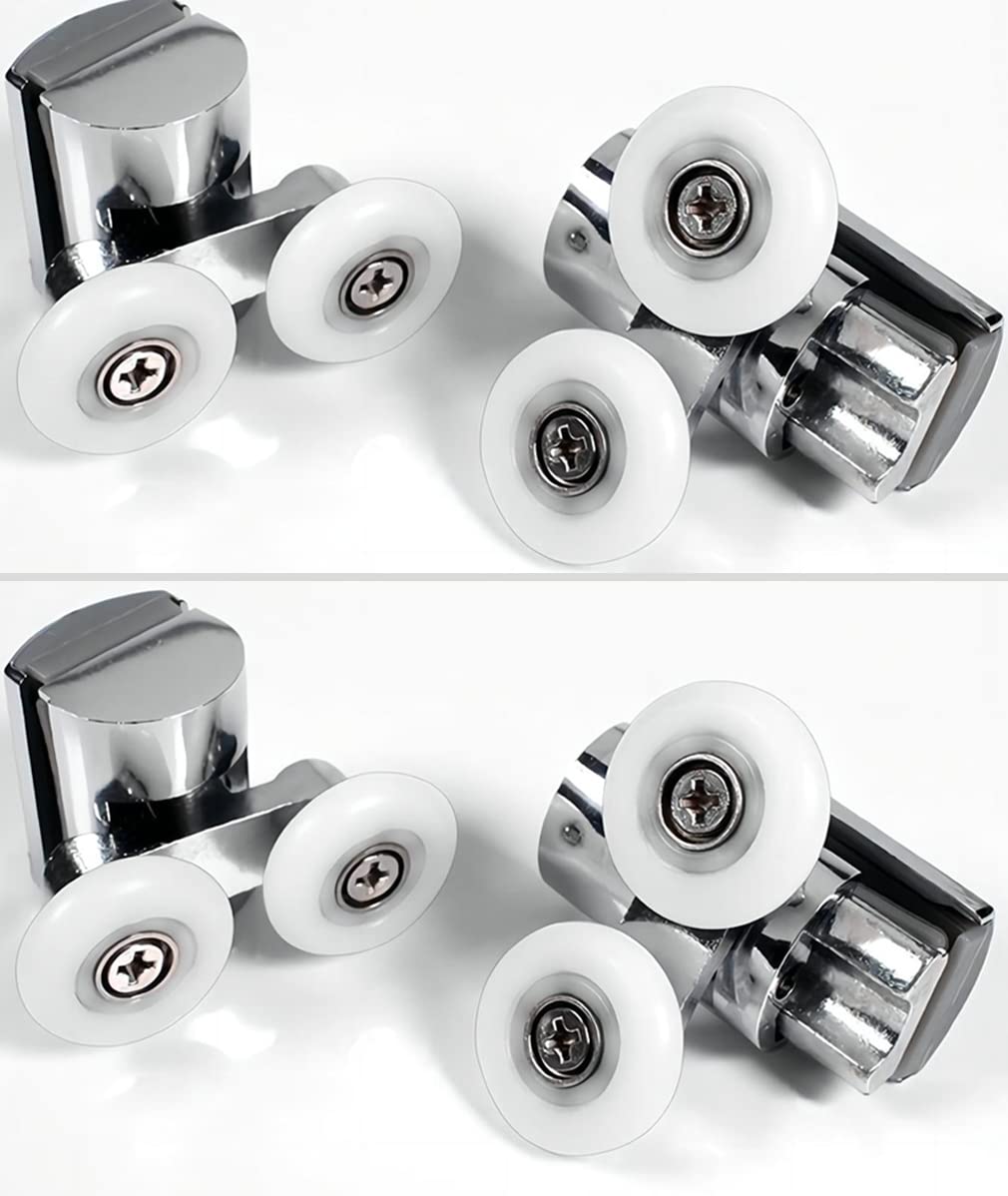 Cokritsm Shower Door Rollers 23mm Sliding Shower Doors Rollers, 2 Top and 2 Bottom Shower Runners for Curved Doors Glass Doors 4-8mm 4PCS