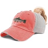 Ponytail Cap Women's Baseball Cap Embroidered Fish Rainbow Trout Sun Hat with Ponytail Hole High Pony Hat