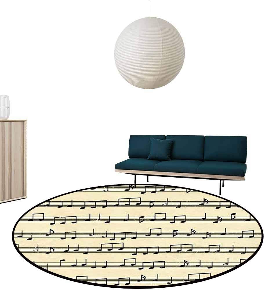 Area Rug Background with Note Symbols and Old Paper Texture Print Large Rug Mat for Kids Yoga Living Room Home Decor Rugs Classroom Carpet 4'Diameter