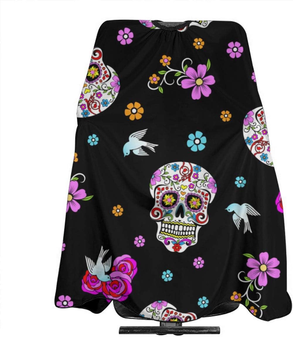NiYoung Salon Cape Salon Cape Apron Lightweight Hair Cutting Pink Rose Flower Sugar Skull Black Salon Cape Hairdressing Gown Cover for Makeup Artist Beautician, Hair Color