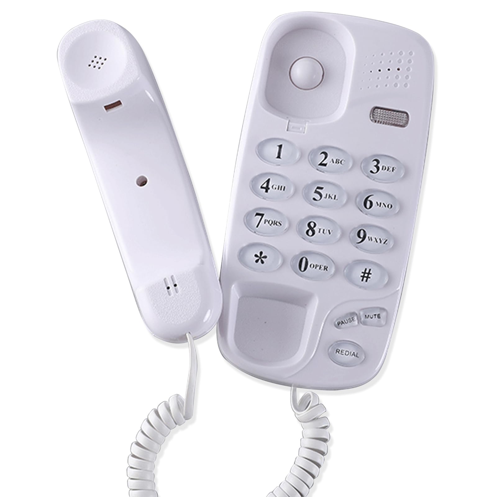 Wall Mountable or Desktop Corded Telephone, Mute, Pause, Redial, Flash, for Home Office Hotel Bathroom, White