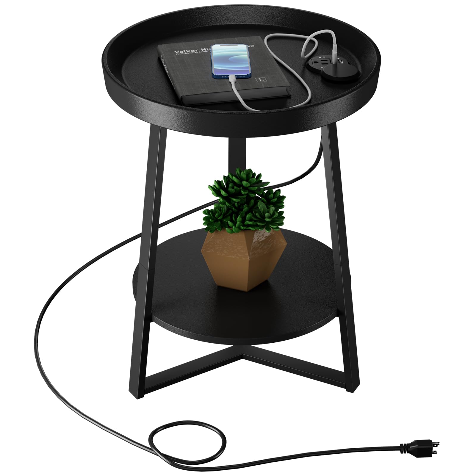 Gadroad Round End Table with Charging Station, USB Ports and Anti-Drop ...