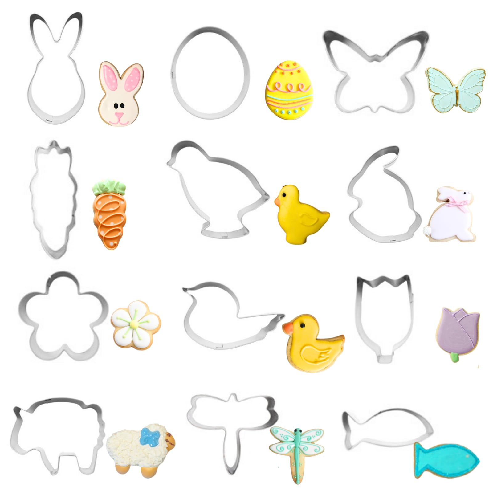 PTaizjjz Mini Easter Cookie Cutters,12PCS Stainless Steel Cookie Cutters - Easter Egg,Chick,Butterfly,Flower,Bunny,Carrot,Fish and More…