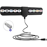 TV Antenna, 2025 New Digital Antenna for Smart TV, Support 360&deg; Reception 4K 1080p All TV's for Local Channels, Smart Switch Amplifier Signal Booster -10.5ft Coax HDTV Cable, Portable Antenna Indoor