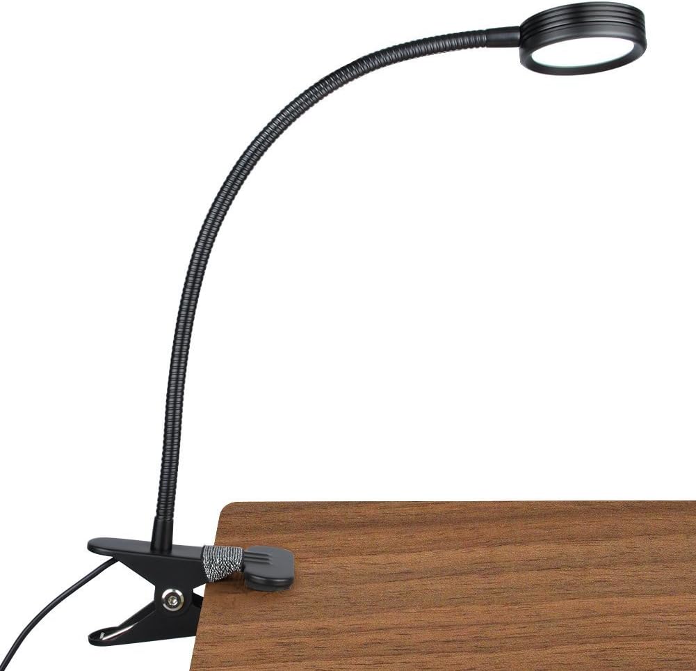 LEPOWER New Version Metal Clip On Light, Flexible Bed Light with 3 Colors x Stepless Adjustable Brightness, Eye Caring Reading Light for Desk, Bed Headboard and Computers(Black)-No AC Adapter - - 