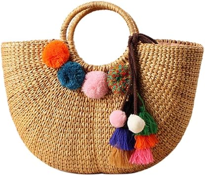 woven pom pom bag