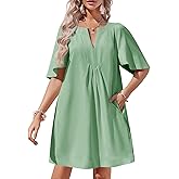 Wenrine Womens Flutter Short Sleeve Mini Dress Casual V Neck Loose Flowy Summer Dresses