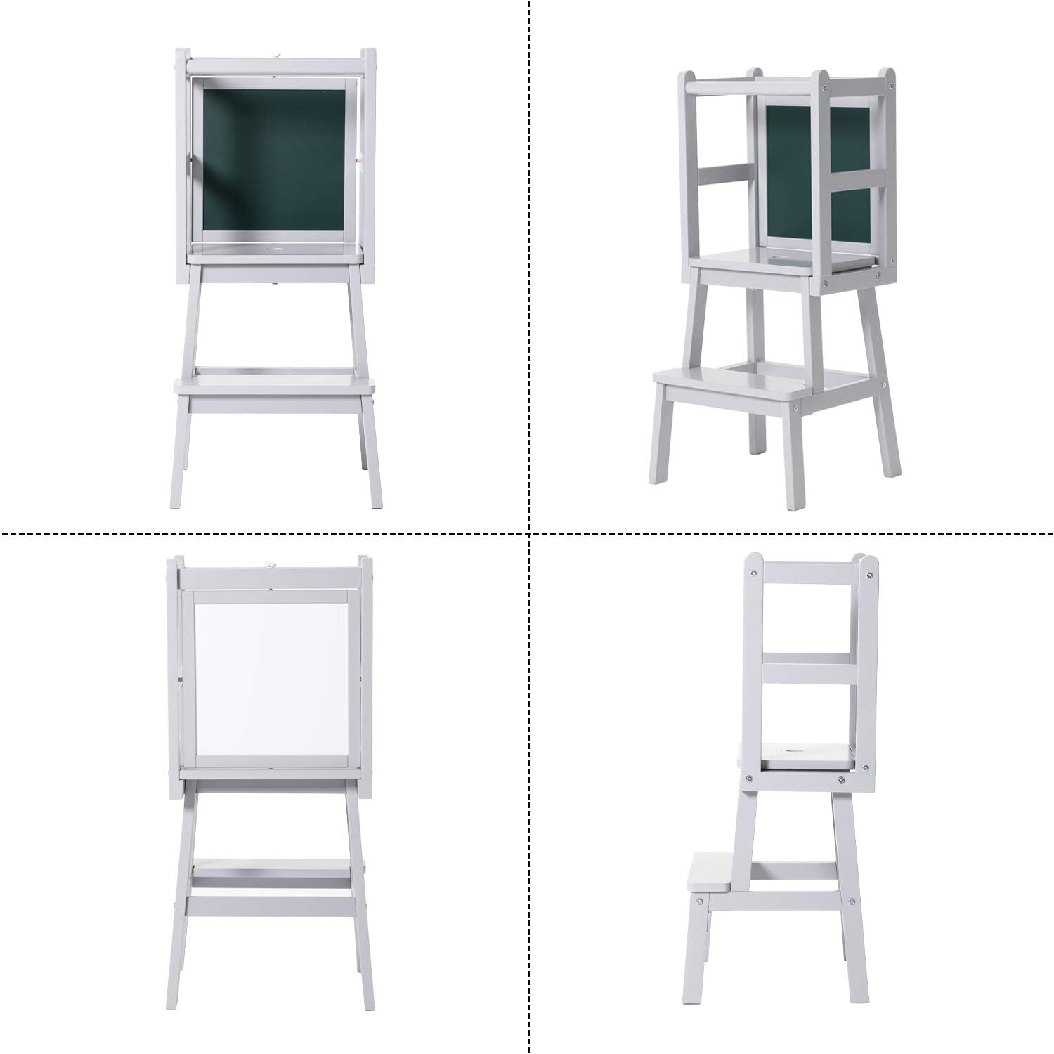 HOUCHICS Kids Kitchen Step Stool Children Wooden Standing Tower,Toddler Kitchen Helper Tower Footstool for Kitchen,Bathroom(Gray): Furniture & Decor