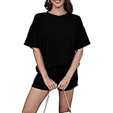 AXOSY Women 2 Piece Outfits Short Sleeve Top and Shorts Tracksuits Summer Lounge Pajama Sets