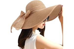 DRESHOW Beach Hats for Women Big Straw Wide Brim Summer Hat Floppy Foldable Roll up Cap Sun Hat UPF 50+