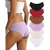 Dawnrole Women's Seamless Underwear No Show invisible Stretch Panties Ladies Low Rise Cheeky Wave Edge Bikini Panties 6 Pack