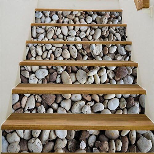 GUOW 3D Staircase Sticker Decal Decals Creative Staircase Stickers Vinyl Removable DIY Pebbles Waterproof Self Adhesive 18*100cm*6pcs