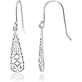 Sterling Silver Earrings - Dangling Teardrop Earrings for Women 1.41" Long