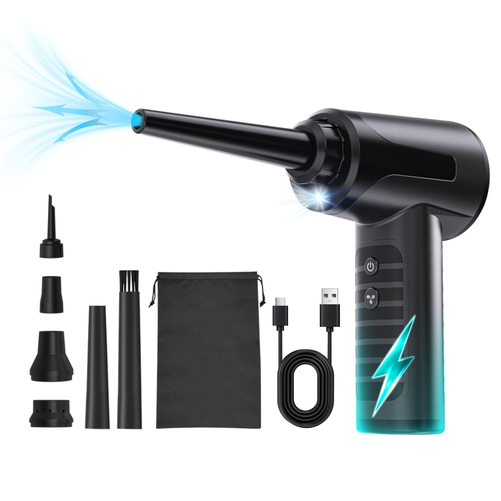 Photo 1 of OGMAPLE Electric Compressed Air Duster Rechargable Air Blower for Car 100000RPM Air Can Duster for Computer PC Mini Blower Cordless with Led Light Handheld Blower Keyboard Cleaner, Black