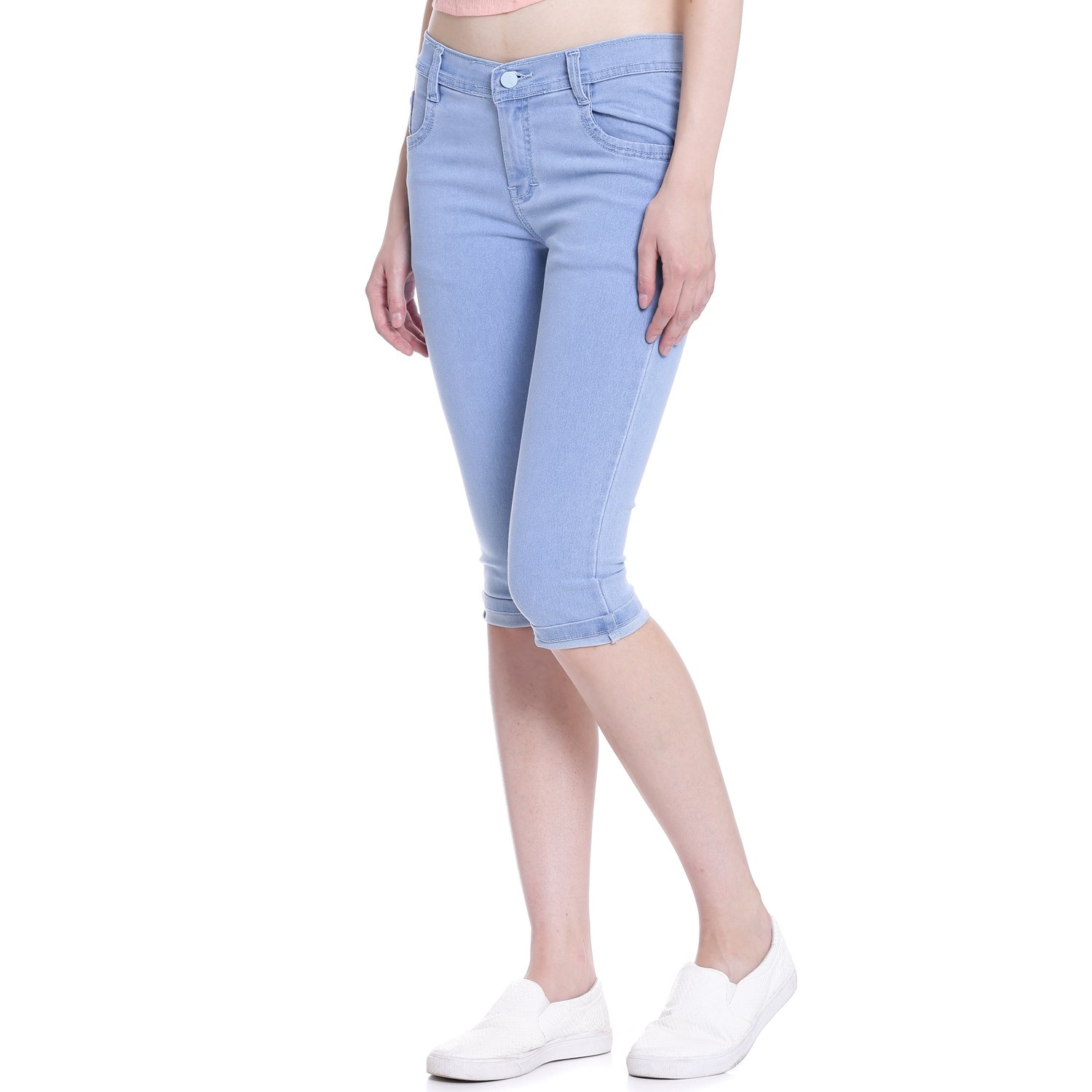 broadstar women denim ice blue capri