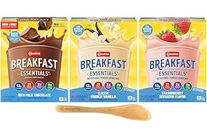 Breakfast Essentials Nutritional Powder Drink Mix Bundle with Rich Milk Chocolate, Classic French Vanilla, and Strawberry Sensation, 1.26 Ounce (30 Packets) - with Make Your Day Stirrer