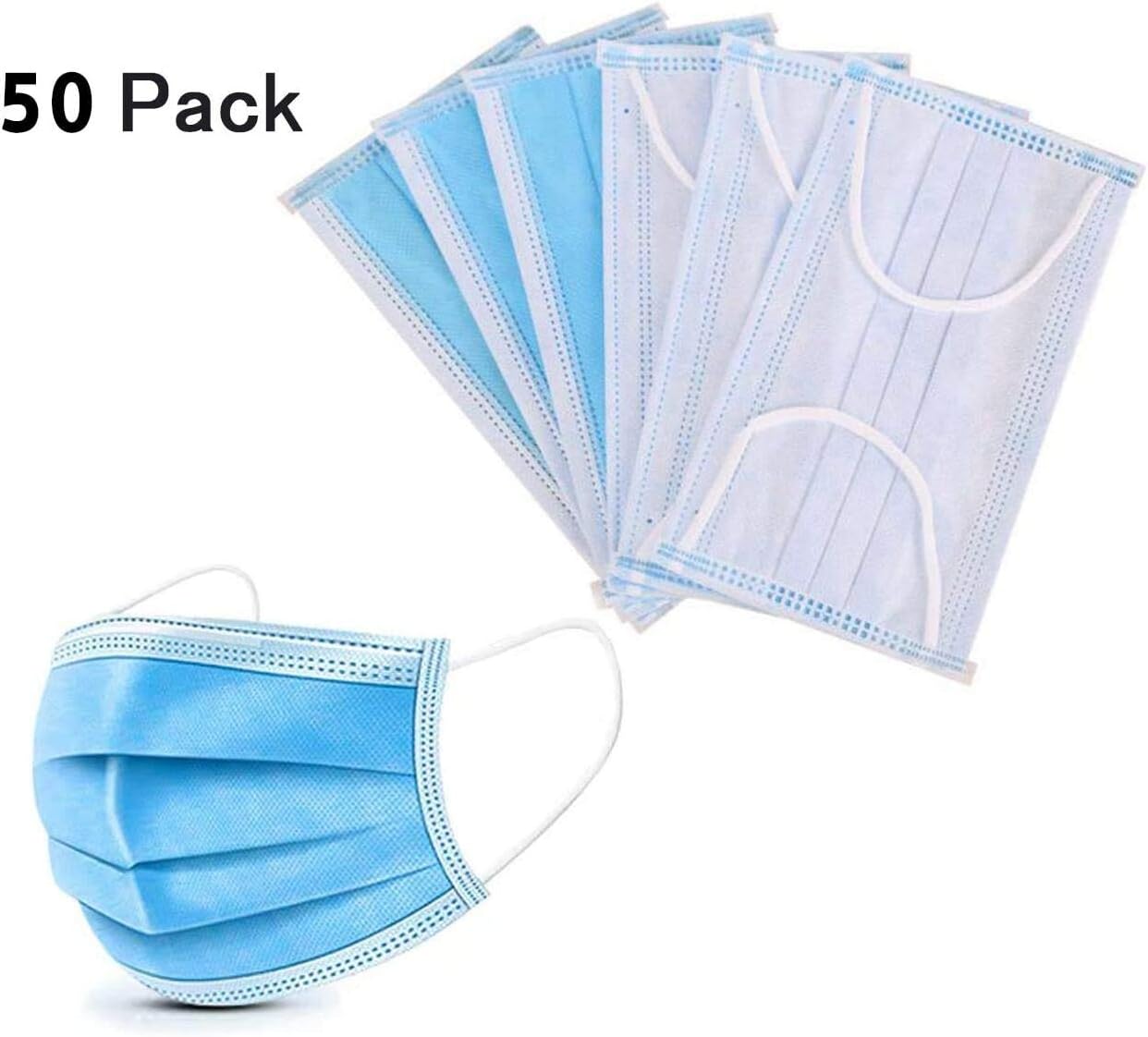 50 Pcs Disposable Surgical Mask Ear Loop Face Masks Medical Mask Germ Protection Surgical Dust Filter Earloop Mouth Cover-Blue