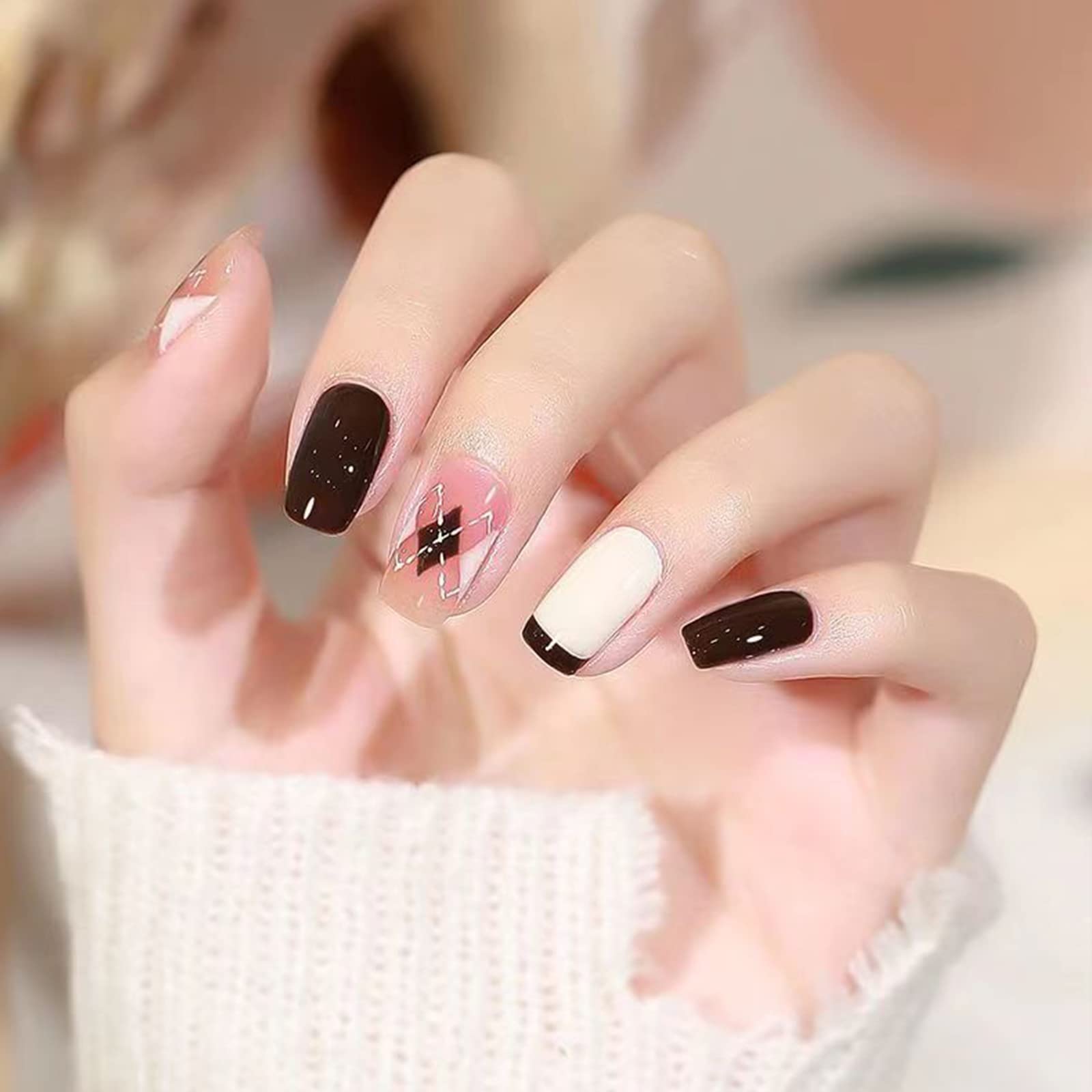 Press On Nails Long Coffin Bellarine Tapered full coverage glossy false Nails, Fake Arcylic press on nails hand manicure for women (Short-Diamond-Y9)